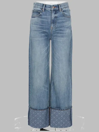 Tory Burch Women's Straight Leg Jeans With Cuff Detail In Animal Print