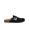 Tory Burch Mellow Black Slip-on Mule With Metallic Logo Buckle In Suede Woman In Black