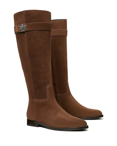 Tory Burch Women's T Lock Suede Riding Boots In Brown