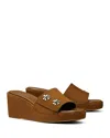 Tory Burch Turnlock Wedge Sandal In Brown