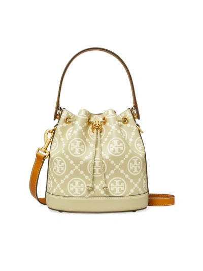 Tory Burch Women's T Monogram Embossed Leather Bucket Bag In Green
