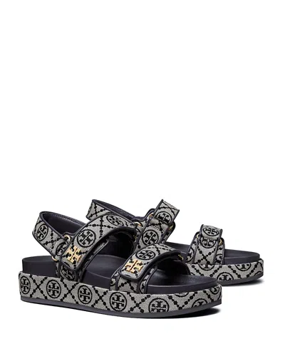 Tory Burch T Monogram Kira Jacquard Fabric Sandals In Blue