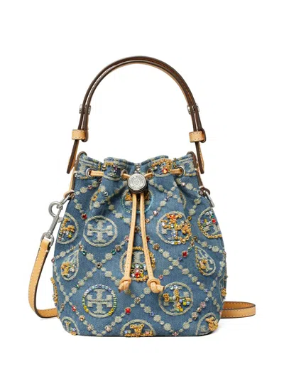 Tory Burch Women's T Monogram Mini Embellished Denim Bucket Bag