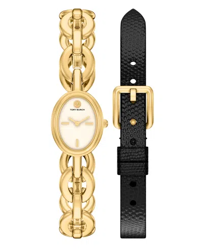 Tory Burch Women's The Oval Small Gift Set Quartz Two-hand Gold Stainless Steel Watch, 22mm