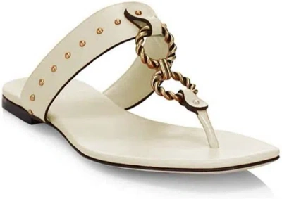 Pre-owned Tory Burch Women Ivory Vintage Plaque Leather Chain Thong Sandals Flats Shoes In White