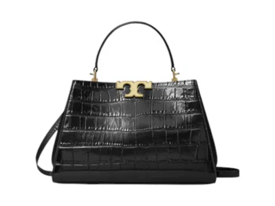 Pre-owned Tory Burch Women's  Eleanor Croc Embossed Satchel Bag In Black