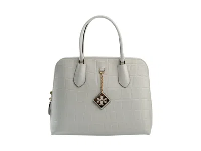 Pre-owned Tory Burch Women's  Embossed Swing Bag In Optic White
