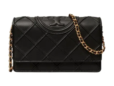 Pre-owned Tory Burch Women's  Fleming Chain Wallet In Black