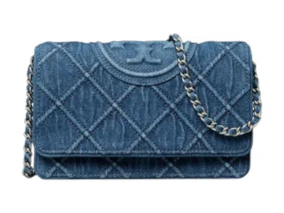 Pre-owned Tory Burch Women's  Fleming Chain Wallet In Denim In Blue