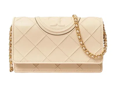 Pre-owned Tory Burch Women's  Fleming Chain Wallet In New Cream