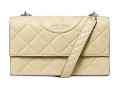 Pre-owned Tory Burch Women's  Fleming Convertible Shoulder Bag In Vanilla Soft Serve In White