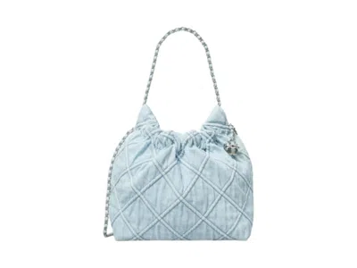Pre-owned Tory Burch Women's  Fleming Denim Mini Hobo Bag In Seltzer