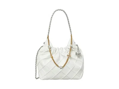 Pre-owned Tory Burch Women's  Fleming Distressed Mini Hobo Bag In Blanc In White