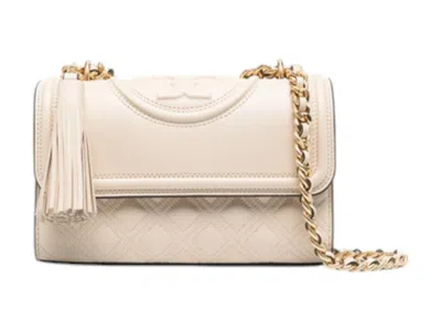 Pre-owned Tory Burch Women's  Fleming Small Convertible Shoulder Bag In Cream In White