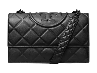 Pre-owned Tory Burch Women's  Fleming Soft Grain Small Convertible Shoulder Bag In Black