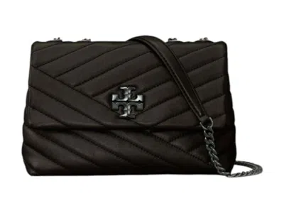 Pre-owned Tory Burch Women's  Kira Chevron Powder Coated Small Convertible Shoulder Bag In Black/silver