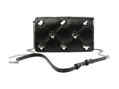 Pre-owned Tory Burch Women's  Kira Clover Diamond Quilt Chain Wallet In Black