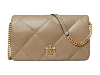 Pre-owned Tory Burch Women's  Kira Diamond Quilt Chain Wallet In Taupe Oak