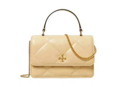 Pre-owned Tory Burch Women's  Kira Diamond Quilt Mini Top Handle Chain Wallet In Vanilla Soft Serve In White