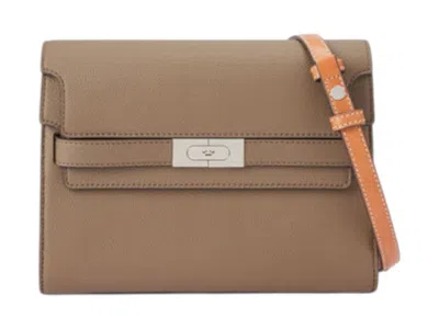 Pre-owned Tory Burch Women's  Lee Radziwill Colorblock Pebbled Shoulder Bag In Wild Mushroom In Brown