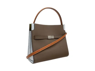 Pre-owned Tory Burch Women's  Lee Radziwill Colorblock Pebbled Small Double Bag In Wild Mushroom In Brown