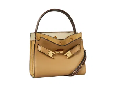 Pre-owned Tory Burch Women's  Lee Radziwill Petite Double Bag In Dark Sand