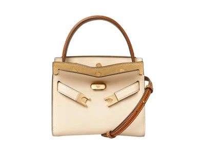 Pre-owned Tory Burch Women's  Lee Radziwill Petite Double Bag In New Cream In White