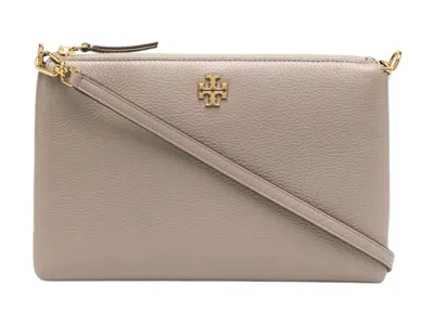 Pre-owned Tory Burch Women's  Mercer Pebbled Zip Crossbody In Gray Heron