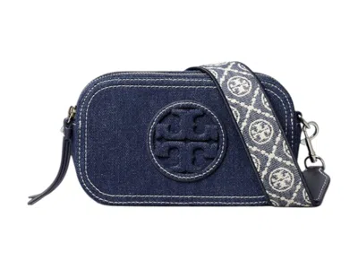 Pre-owned Tory Burch Women's  Miller Denim Mini Crossbody Bag In Royal Navy Blue