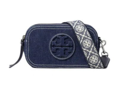 Pre-owned Tory Burch Women's  Miller Denim Mini Crossbody In Royal Navy Blue