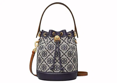 Pre-owned Tory Burch Women's  Mini T Monogram Bucket Bag In Tory Navy Blue