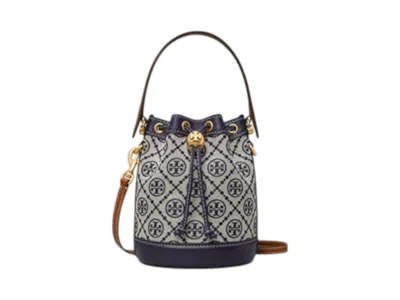 Pre-owned Tory Burch Women's  Mini T Monogram Bucket Bag In Tory Navy Blue