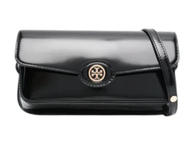 Pre-owned Tory Burch Women's  Robinson Spazzolato Rectangular Shoulder Bag In Black