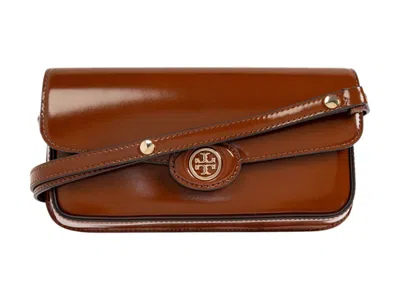 Pre-owned Tory Burch Women's  Robinson Spazzolato Rectangular Shoulder Bag In Dark Sienna