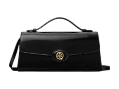 Pre-owned Tory Burch Women's  Robinson Spazzolato Top Handle Chain Wallet In Black