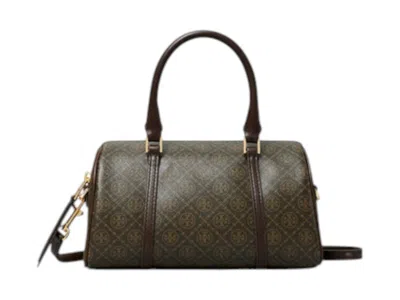 Pre-owned Tory Burch Women's  T Monogram Coated Canvas Mini Barrel Bag In French Press