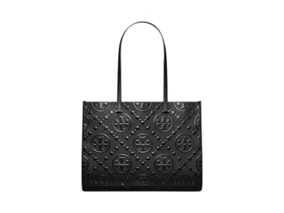 Pre-owned Tory Burch Women's  T Monogram Embossed Tote In Black