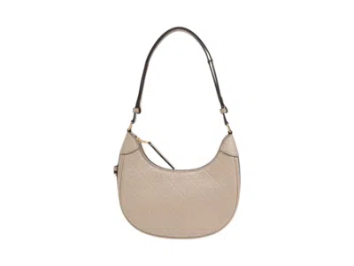 Pre-owned Tory Burch Women's  T Monogram Leather Crescent Bag In Fresh Clay