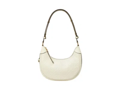 Pre-owned Tory Burch Women's  T Monogram Leather Crescent Bag In Light Cream