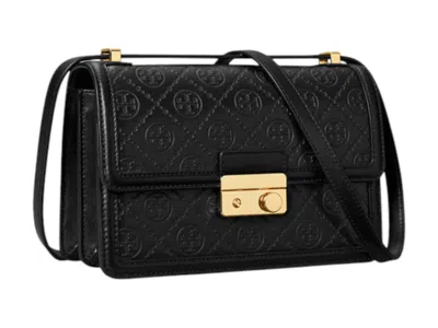 Pre-owned Tory Burch Women's  T Monogram Leather Shoulder Bag In Black