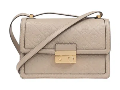Pre-owned Tory Burch Women's  T Monogram Leather Shoulder Bag In Fresh Clay In Brown