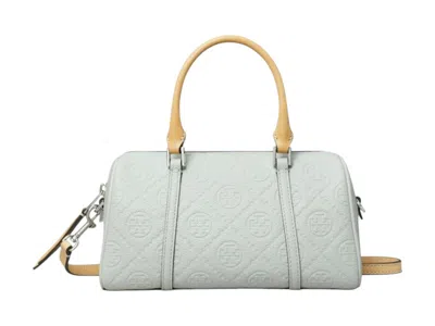 Pre-owned Tory Burch Women's  T Monogram Pebble Mini Barrel Bag In Light Titanium In Silver