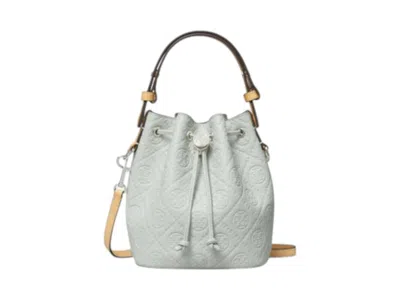 Pre-owned Tory Burch Women's  T Monogram Pebble Mini Bucket Bag In Light Titanium In Silver