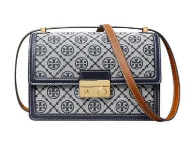 Pre-owned Tory Burch Women's  T Monogram Shoulder Bag In Tory Navy Blue