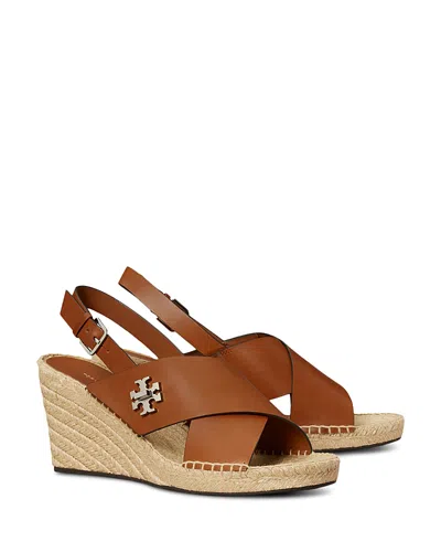 Tory Burch Turnlock Espadrille Slingback Platform Wedge Sandal In Brown