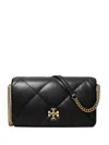 Tory Burch Kira Diamond Quilted Leather Chain Wallet In Nero