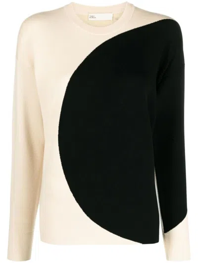 Tory Burch White Color Block Crew Neck Sweater In Multi