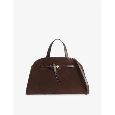Tory Burch Womens Dark Cocoa Romy Bauletto Suede Handbag