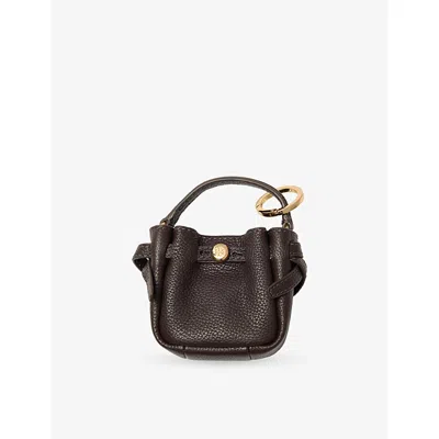 Tory Burch Womens Deep Brown Romy Leather Bucket Bag Charm