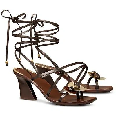 Pre-owned Tory Burch Womens Leather Embellished Thong Strappy Sandals Bhfo 3558 In Coconut